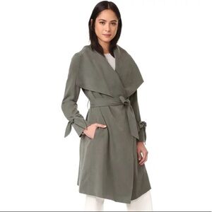 Club Monaco olive green coat with bow detailing on sleeves